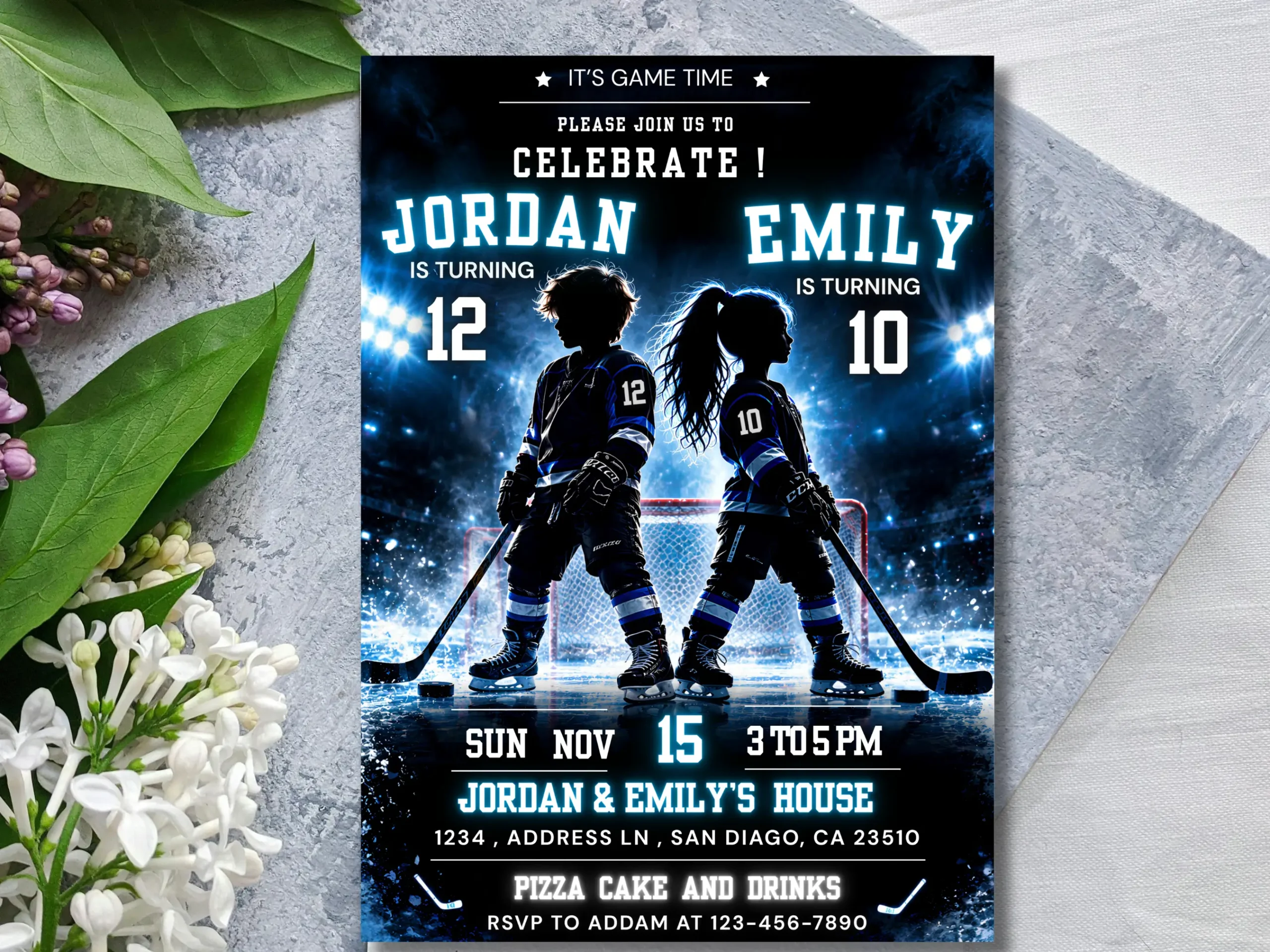 Joint Sibling Hockey Birthday Invitation Template | Sports Theme Editable Invite | Printable Digital Download - Image 3