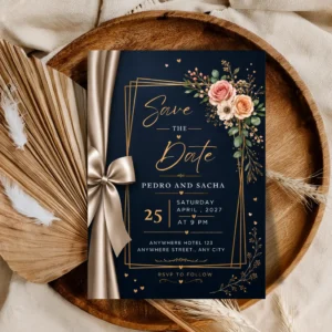 Wedding Save the Date Invitation Elegant Ribbon Editable Printable Instant Download Digital Announcement Card