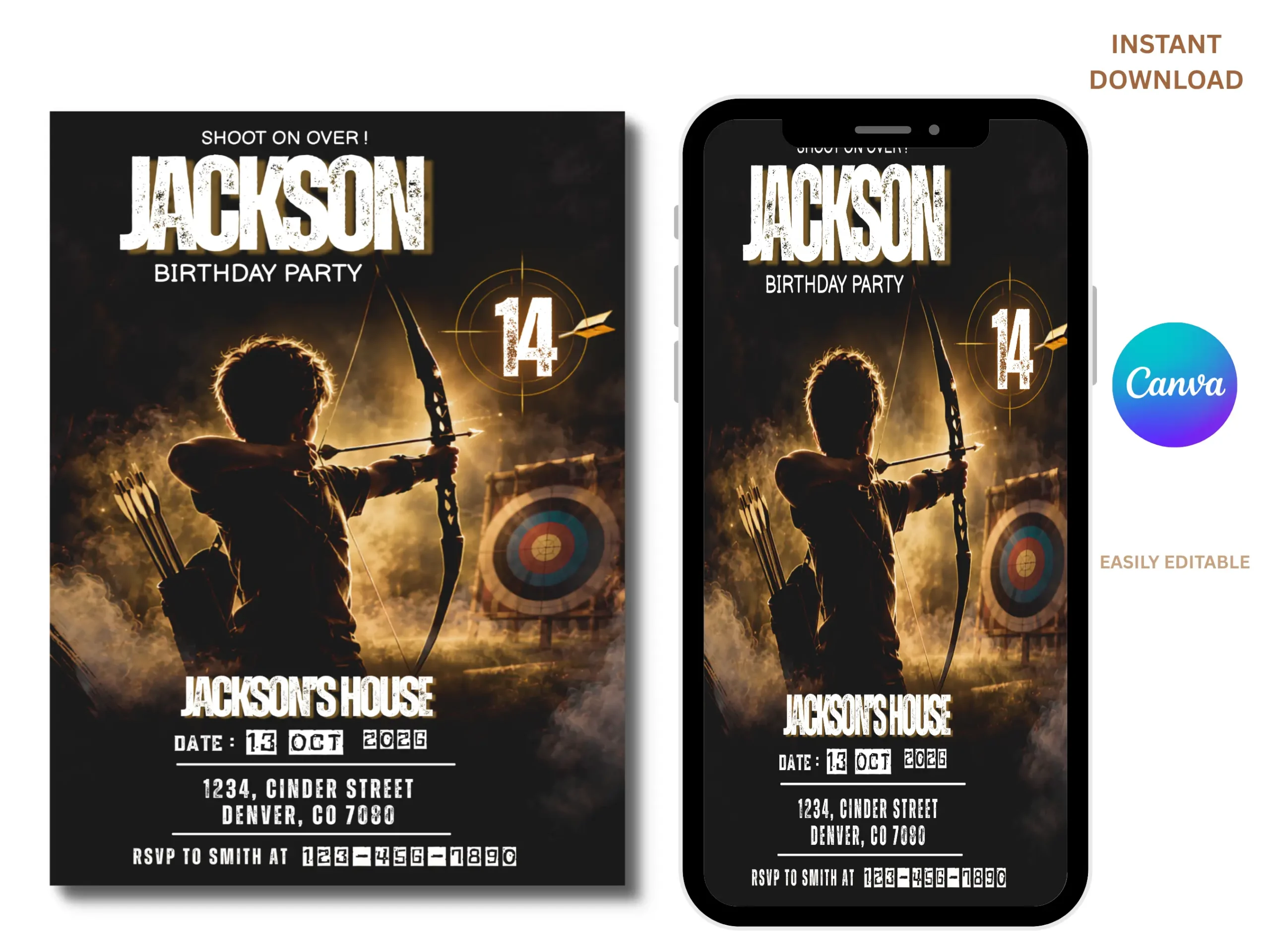 Archery Birthday Invitation Template | Sports Theme Editable Invite | Boy Birthday Design | Printable Digital Download - Image 2