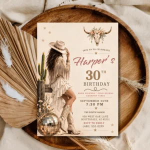 Cowgirl 30th Birthday Editable Invite | Printable Digital Download
