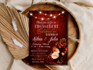 Engagement Party Invitation Template | Red Velvet Diamond Ring Editable Invite | Romantic Elegant Design | Printable Digital Download