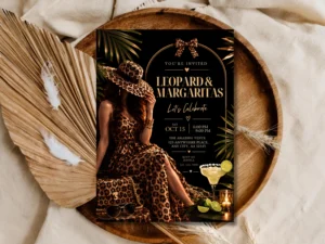 Leopard Print Party Invitation Template | Girls Night Cocktail Editable Invite | Margarita Theme Design | Printable Digital Download