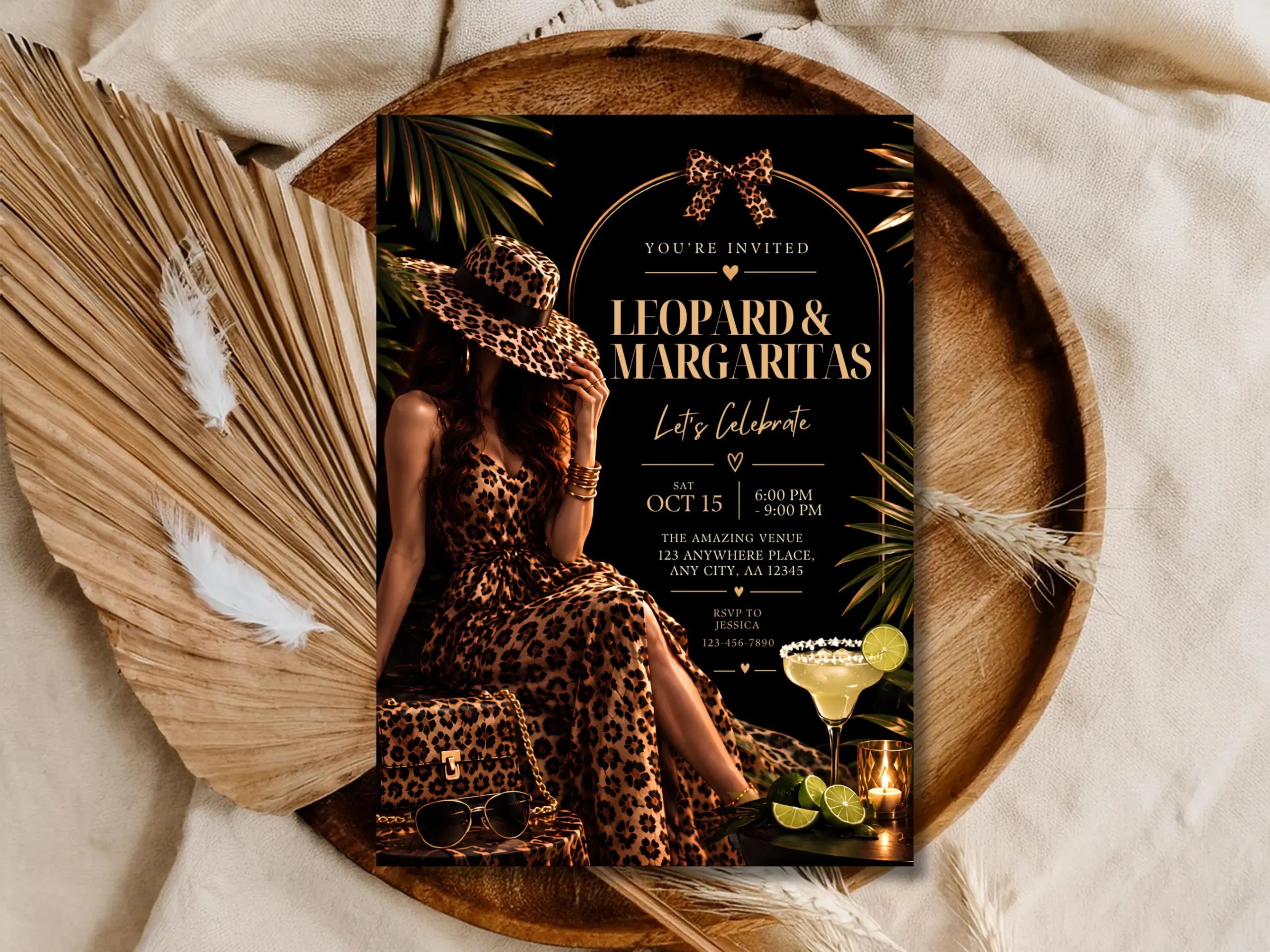Leopard Print Party Invitation Template | Girls Night Cocktail Editable Invite | Margarita Theme Design | Printable Digital Download