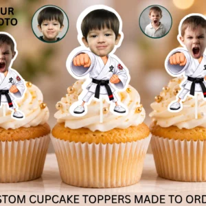 Custom Face Karate Cupcake Toppers | Martial Arts Black Belt Birthday | Printable Digital Download