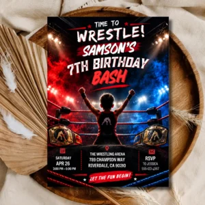 Wrestling Birthday Invitation | Champion Wrestling Party Invite for Boys | Personalized Printable Digital
