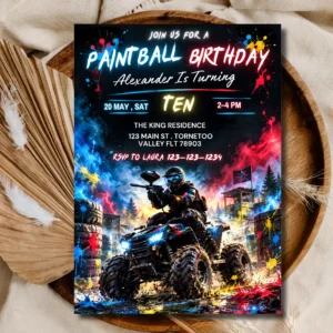 Paintball ATV Birthday Invitation | Off-Road Paintball Party Invite for Boys | Personalized Printable Digital