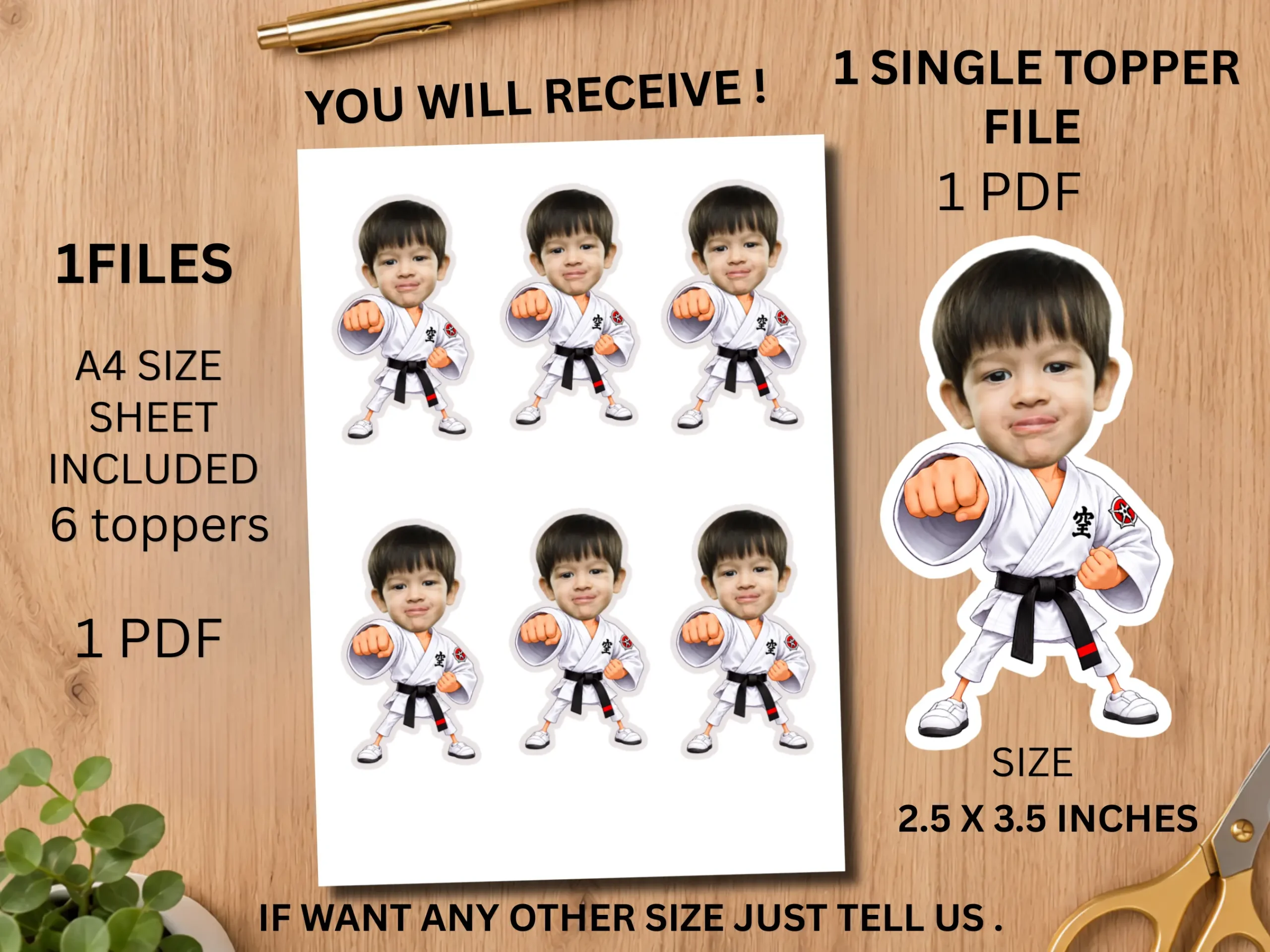 Custom Face Karate Cupcake Toppers | Martial Arts Black Belt Birthday | Printable Digital Download - Image 5